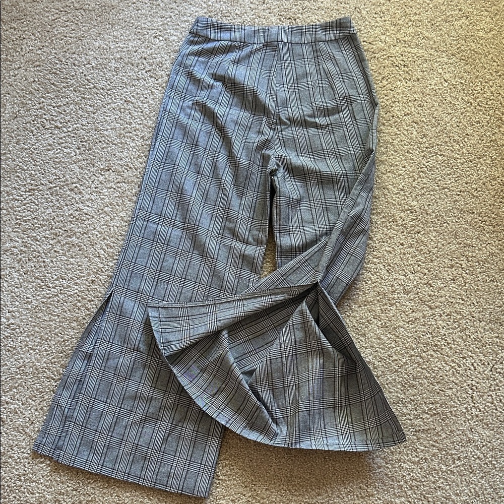 High-Rise Wide Leg Plaid Pants - Gray - Picture 6 of 7